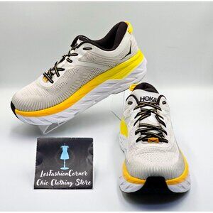Hoka One One Men's Light Gray Yellow White Bondi 7 Running Shoes Sz 12 2E 2666